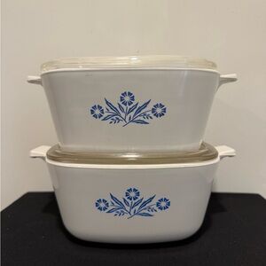 Corning Ware blue cornflower 1 3/4qt 2 piece Set WITH PYREX LIDS